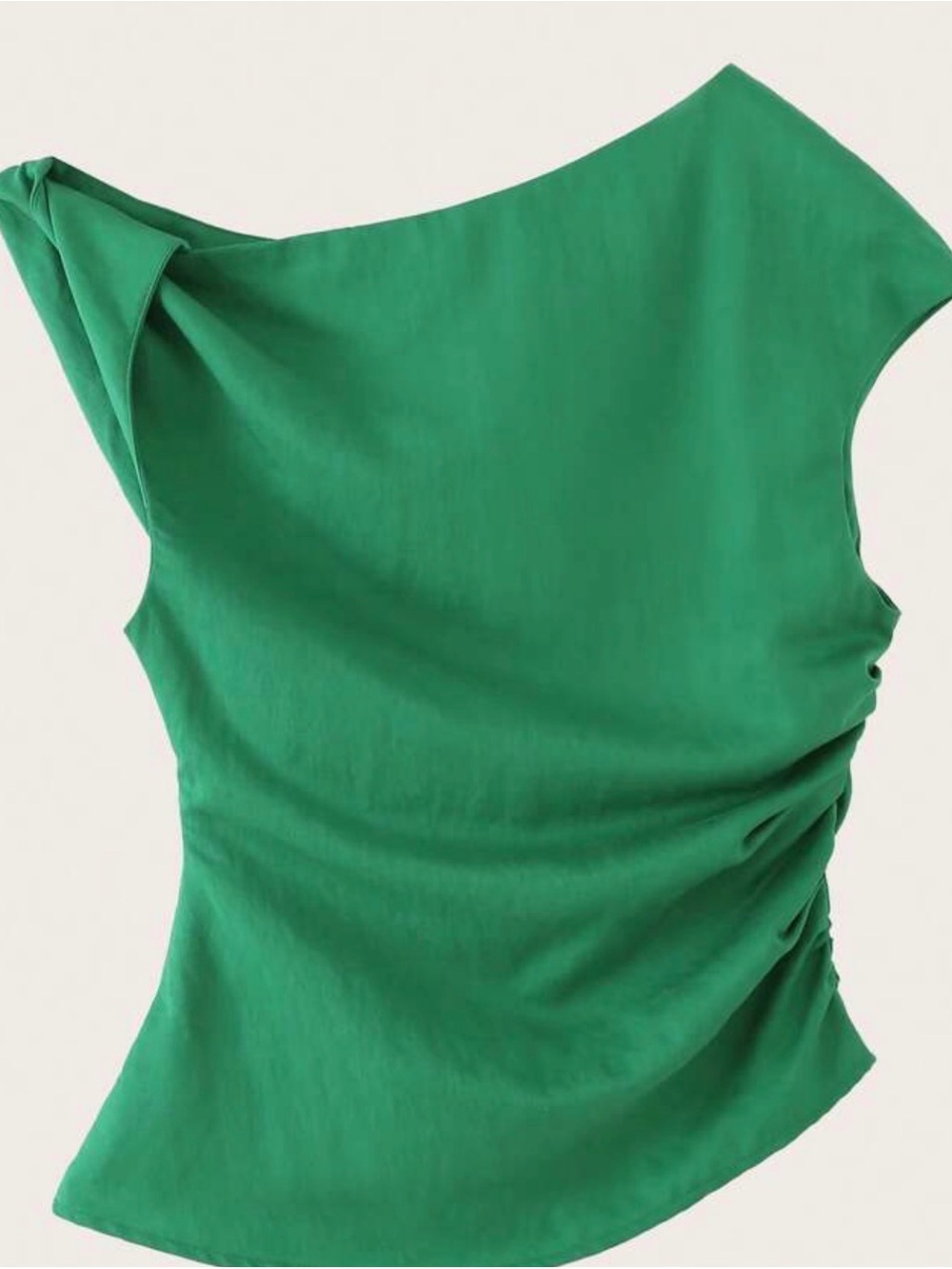 Zara sleeveless Green Asymmetric Ruched Women's Top size large - Picture 1 of 4